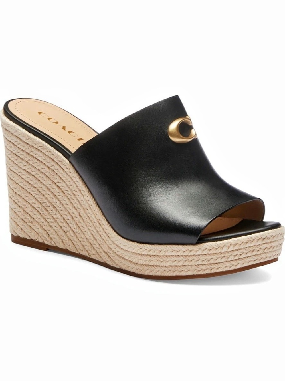 Coach Espadrille Platform Wedge Slide Sandal Black